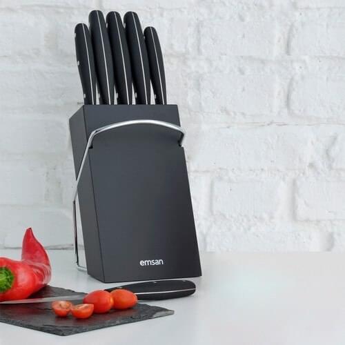 Emsan New Mia 6 Piece Knife Set Black,Paring Knife,Stripping Knife,Chopping Knife,Bread Knife,Chef Knife
