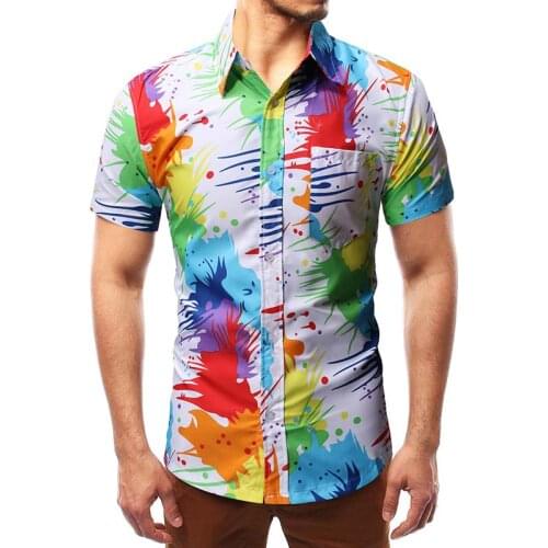 Summer Hawaiian Shirt 2019New Mens Shirts Casual Slim Fit Short Sleeve Shirt Men Splash Ink Print Shirts Men Dress Camisa Hombre