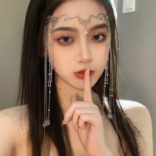 1PC Headband Hair Combs Long Tassel Crystal Tiara Rhinestone Hairwear Headpieces Forehead Hair Accessories Party Jewelry