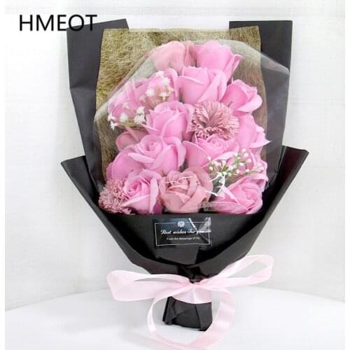 Exquisite Birthday Valentines Day Mothers Day Gift Gypsophila Rose Bouquet Soap Flower+Gift Bag Bride hold Artificial flowers