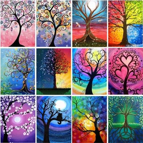XUEQIXIAOZU Full Round Diamond Painting Amazing Tree 5D DIY Diamond Embroidery Mosaic Landscape Art Kits Home Decoration
