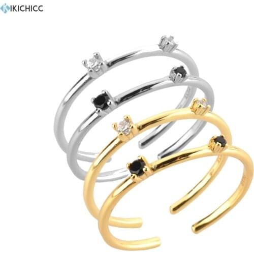 KIKICHICC 100% 925 Sterling Silver Two Zircon CZ Resizable Ring Women Adjustable Party Rock Punk Luxury Jewelry Fine Jewelry