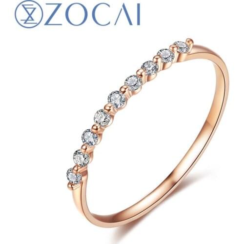 ZOCAI Natural 0.16 CT Diamond Ring with Real 18K Rose Gold (Au750) W06264