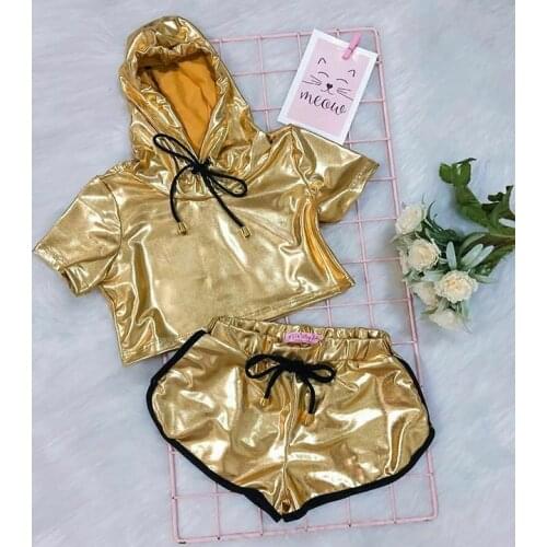 2PCS Newborn Infant Baby Girl Outfits Clothes Sets Gold Solid Hooded Top+Pants Leggings Casual Sports Set