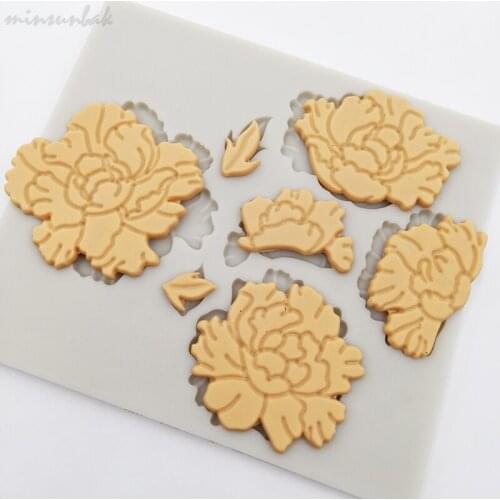 Minsunbak Beautiful Peony Flower Silicone Fondant Mold DIY Wedding Party Cake Border Decoration Tools Chocolate Gumpaste Mold