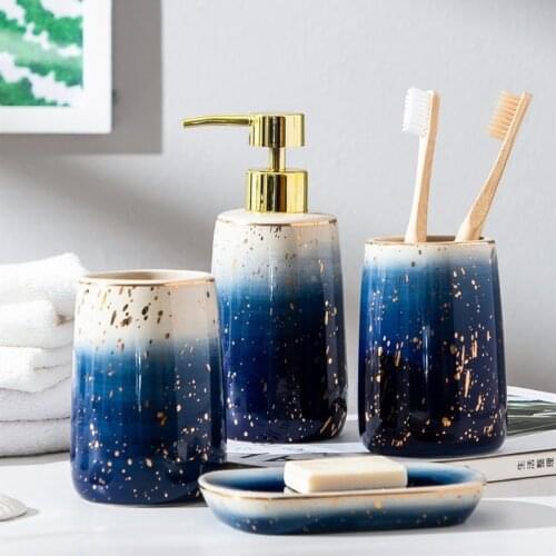 Blue Starry Sky Wash Kit Ceramics Bathroom Supplies Home Four-piece Bathroom Lotion Bottle Toothbrush Holder Mouth Cup Soap Dish