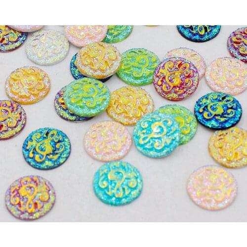 New 12mm 50pcs ABColor Musical Note Design Round Resin Rhinestone Applique Stones Flatback Beads Crafts Clothing Accessories