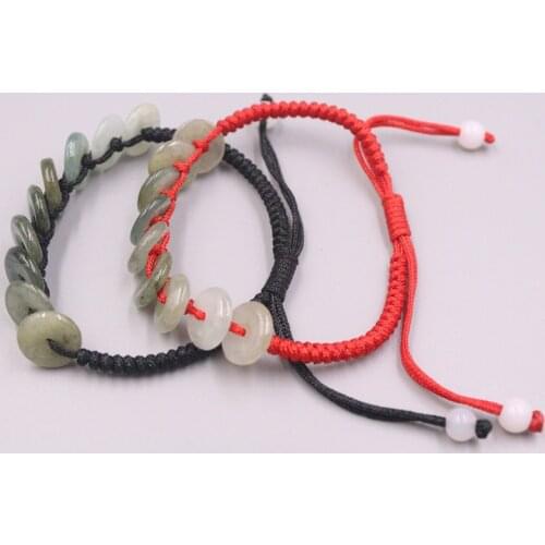 New Arrival Natural Jadeite Colorful Circle 10mmW with Red / Black Cord Bracelet 6.3inch Women Best Gift