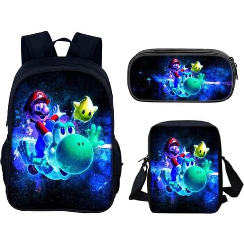 New Cartoon Mario Three-piece School Bag Pencil Case Student Computer Backpack Backpack School Supplies Back To School