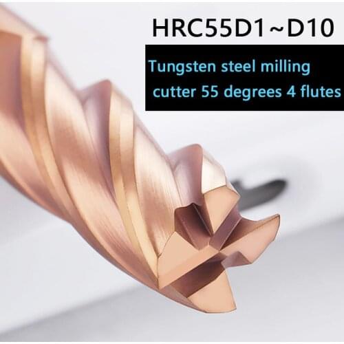Tungsten steel cutting HRC55°D1 / D2 / D3 / D4 / D5 / D6 four-blade straight steel handle flat head cleaning Cnc mm end al