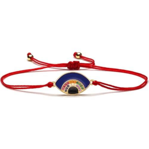 Luxury Classic Copper Blue Evil Eye Multicolor Cubic Zirconia Stones Charm Bracelet CZ Brass Pave Setting Adjustable Jewelry