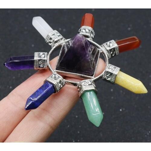 Seven Chakra Energy Wheels of Life Pendulum Natural Stone Pyramid Dowsing Pendants Jewelry Meditation Healing Pendulums Amulet