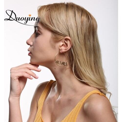 Duoying Old English Style A-Z Letters Custom Name 50mm Hoop Earings Cute Copper Jewelry For BFF Woman Christmas Gift For Gift
