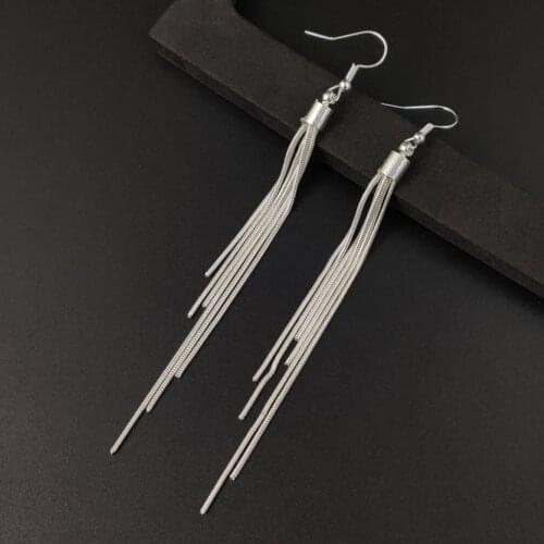 2020 Earring Korean Simple Geometric Long Tassel Drop Dangle Earrings Silver Color Chain Hanging Drop Earing Modern Jewelry