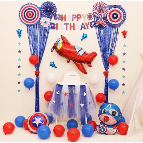 Disney co-branded Captain America birthday theme party decoration Marvel theme childrens activity balloon scene layout