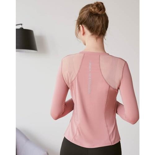 Vansydical Letters Fitness Workout Long Sleeved Yoga Shirts Mesh Spliced Women Loose Running Sport Tops with Thumb Hole