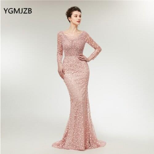 Long Sleeves Evening Dresses Luxury 2020 Mermaid Heavy Crystals Beading Lace Arabic Women Formal Party Prom Gowns
