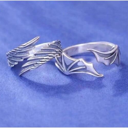 Vintage Gothic Angel Demon Wings couple Rings For Women Men lovers Finger Ring Punk Evil Rings Paired Best Friend bff Ring