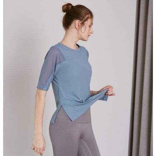 Willarde Fitness Workout Tops T-shirts Women Mesh Spliced Sport Gym Running Shirts Short-sleeve Tee