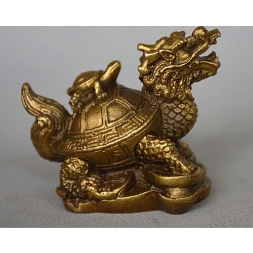 China FengShui Pure Brass Wealth Money Dragon Turtle Tortoise Figurine Statue