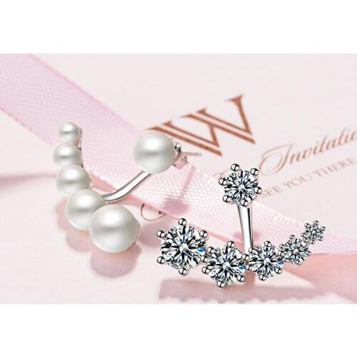 Pearl Zircon Rear Hanging Earring Earrings Korean Temperament Asymmetrical Earrings Women Wholesale Stud Earrings