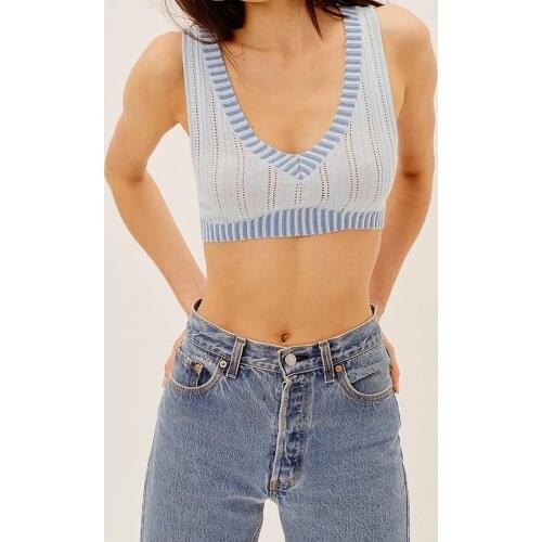 2021 Women Short Knitted Sweater Sleeveless Korean Women Vest Ladies V-Neck Pullover Crop Blusas Waistcoat Female Knit Tank Tops