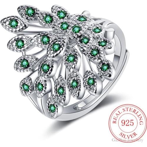 925 Sterling Silver Diamond Peacock Open Screen Adjustable Open Finger Rings For Women Girls Wedding Anelli Fine Party Jewelry