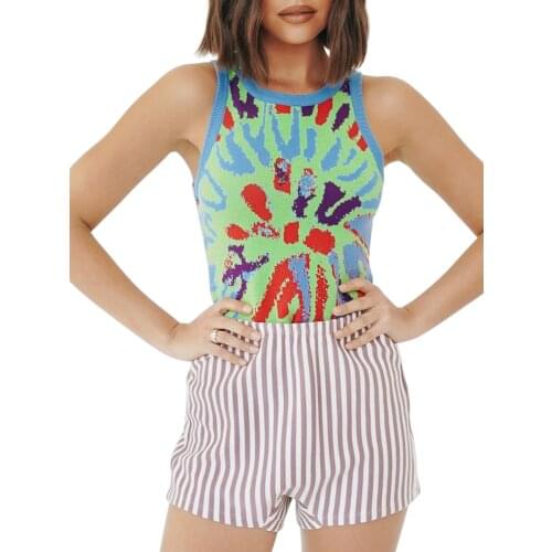 Women Knitted Vest 90s Girls Y2K Variegated Color Round Collar Sleeveless Tops Retro Grunge Preppy Style Tanks Vests Streetwear