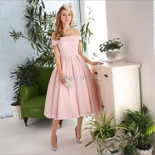 YNQNFS YEC52 Vestidos de Fiesta Robe Cocktail Off the Shoulder Boat Tea Length Vintage Mother Gown Party Dresses Real Photos