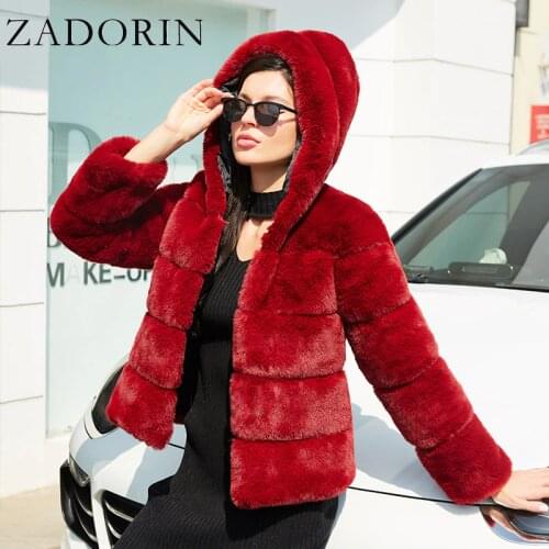 ZADORIN Winter Jacket Women High Quality Faux Rabbit Fur Coat With Hooded Furry Warm Oversize Fake Fur Jacket Female Plush Coats