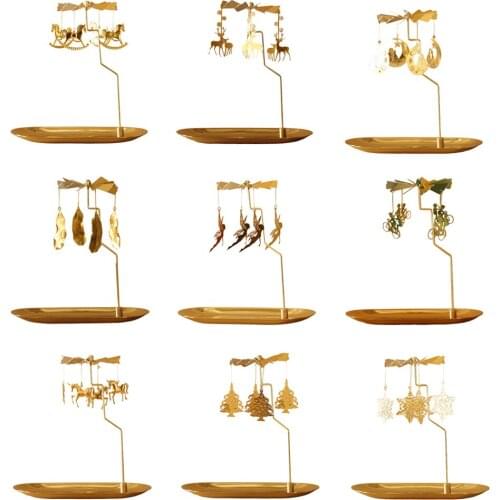 Gold Candlesticks Rotating Romantic Rotation Carrousel Tea Light Candle Holder Dinner Wedding Bar Party Decor