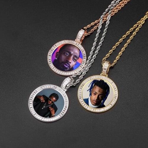 2019 new custom necklace Photo Medallions National flag Blank Pendant Necklace Chain Gold Silver Cubic Zirconia Hip-hop Jewelry