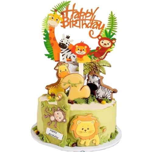 Safari Party Cake Cupcake Decoration Happy Birthday Banner Safari Baby Shower Animal Party Balloons For Kids Birthday Decoration