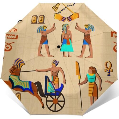 Automatic Umbrella Cartoon Ancient Egypt Papyrus three-fold umbrella women men rain umbrella
