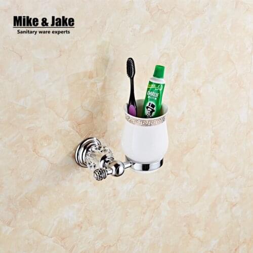 Batroom cup holder chrome crystal single cup holder bathroom crystal cup rack holder hardware bath sets bathroom accessories