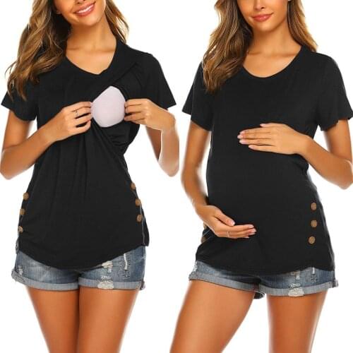 Ropa Para Mujer Maternity Clothes Blouse Womens Maternity Short Sleeve Side Button Tunic Nursing Tops For Breastfeeding