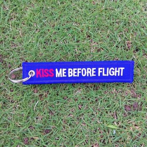 20pcs/lot Blue Kiss Me Before Flight Keychain Car Keyrings Fabric Embroidery Bag Charms For Women Aviation Special Luggage Tag