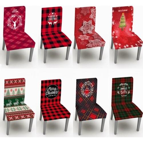 Christmas Decor Red Plaid Dining Room Chair Cover Washable Removable Stretch Seat Cover Universal Size Chair Covers Seat