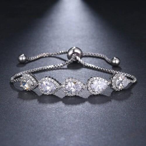 Ekopdee Fashion Accessories Luxury Zircon Bracelet For Women Water Drop CZ Crystal Cubic Zirconia Bracelets Wedding Jewelry New
