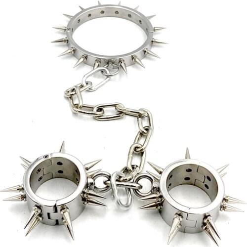 Adult Games BDSM Bondage Torture Lock Stainless Steel Slave Collar Handcuffs Ankle Cuffs Sex Toys For Couples Restraints Tools