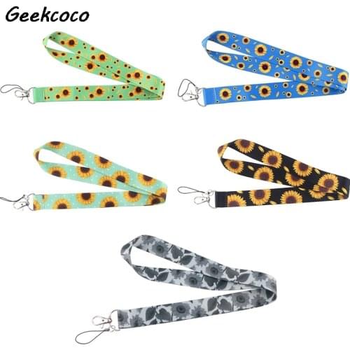 J2605 Sunflower Lanyard Flower Plant Keychain With Buckle Lanyards for keys Badge ID Mobile Phone Rope Gifts