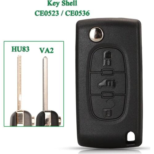 Bilchave 10pcs For Peugeot Fit Citroen For Fiat Scudo FOB 3 Buttons Flip Remote Car Key Shell With VA2 HU83 Blade CE0523 CE0536
