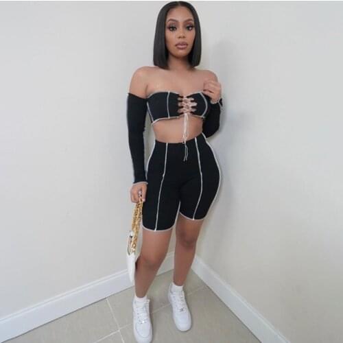 Echoine Strapless Lace Up Bandage Hollow Out Crop Top and Shorts Set Two Piece Set Sexy Skinny Matching Set Party Clubwear Hot