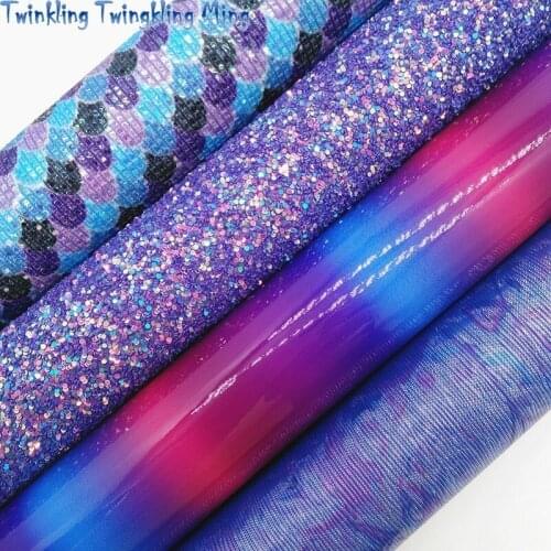 Purple Glitter leather, Mermaid Printed Glitter Fabric, Rainbow Stripe Synthetic Leather For Bow A4 21x29CM Twinkling Ming KM269
