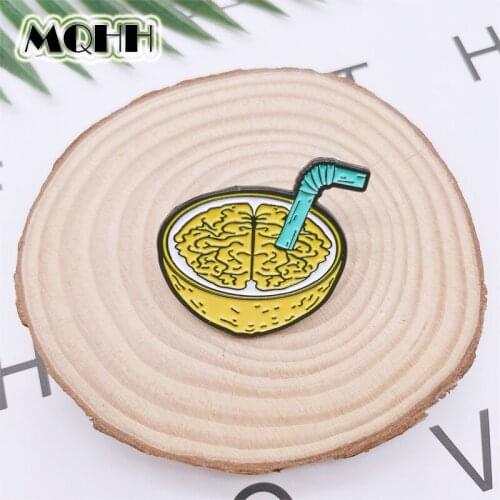 Creative Fun Drink Enamel Pins Coconut Juice Walnut Lemon Brooch Alloy Badge Clothes Accessories Personality Jewelry Gifts
