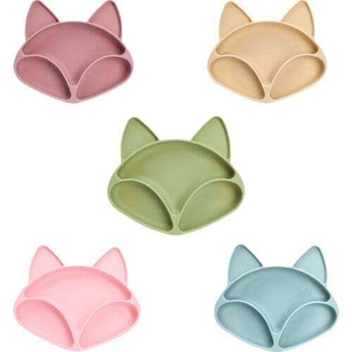 Baby Feeding Bowl Food Grade Silicone BPA Free Tableware Cartoon Fox Training Tableware Kids Children Dishes Baby Shower Gift