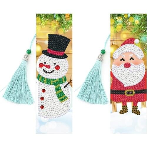 4Pcs Christmas Diamond Painting Bookmark Art Leather Tassel kid Xmas Gifts 5D DIY Special Shaped Diamond Embroidery Cross Stitch