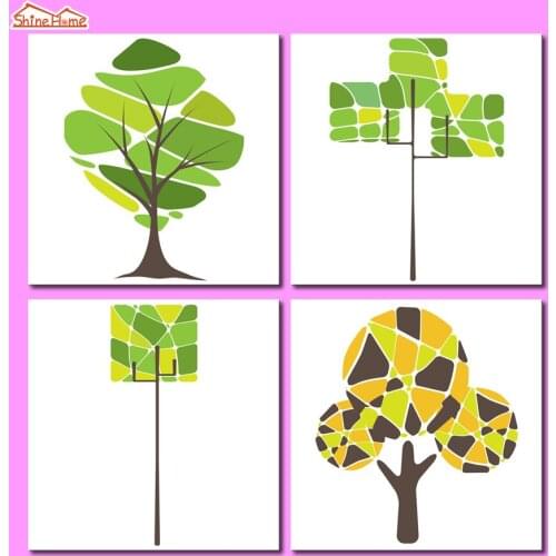 ShineHome-4pcs Nordic Style Wall Painting Poster Canvas Prints for Kids Living Room Decoration Creative Tree Picture on The Wall