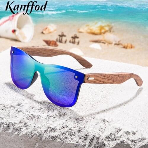 Kanffod Polarized Walnut Wood Handmade Sunglasses 2021 Men Square Sun Glasses Women Beach Mirror Lens Brand Design Summer Style