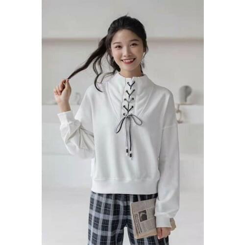 2021New women cotton hoodies High collar draw string pullovers oversize sweatshirt